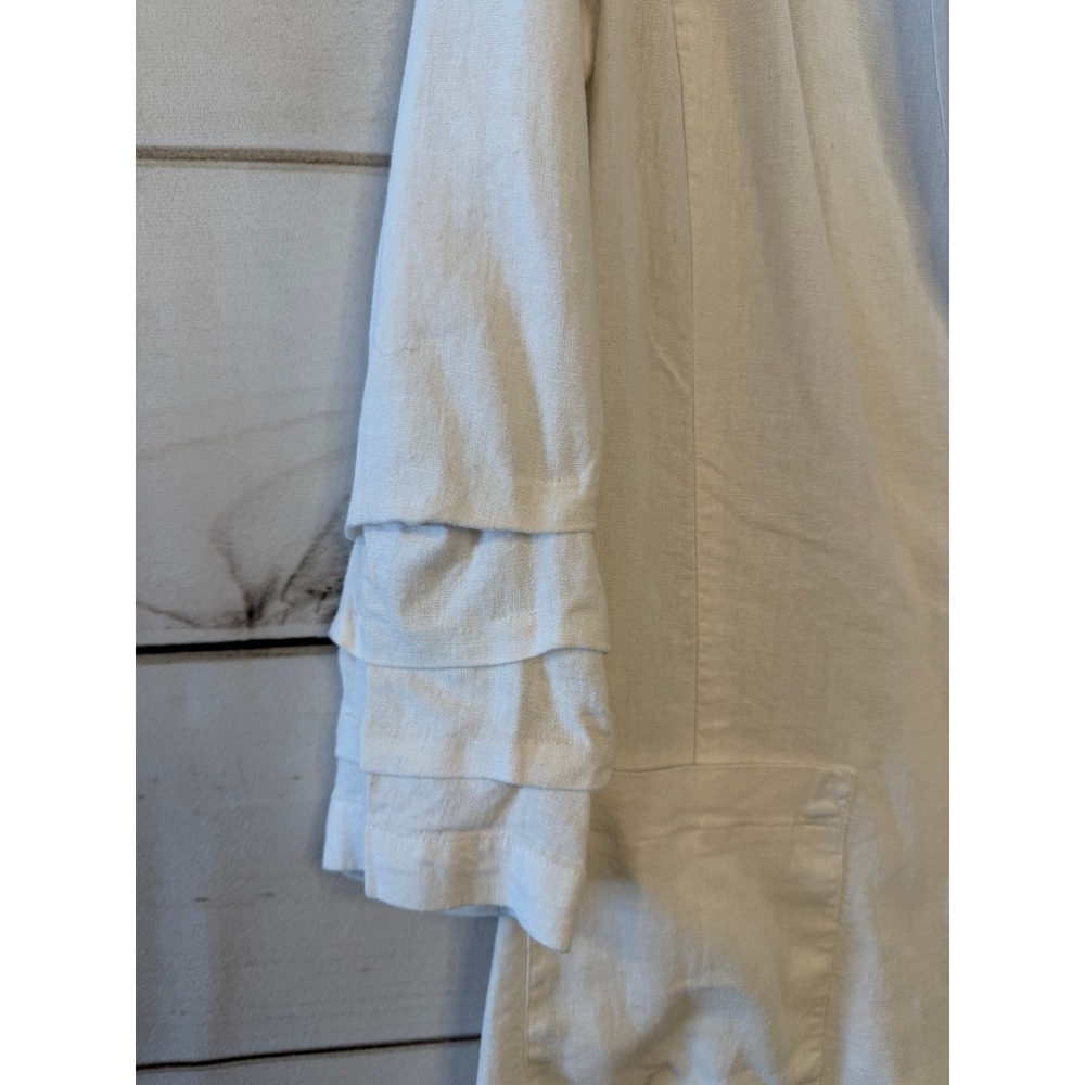 HALSTON Linen Blend Blazer White Ruffled Sleeve Single Button Women's Small - Picture 6 of 6